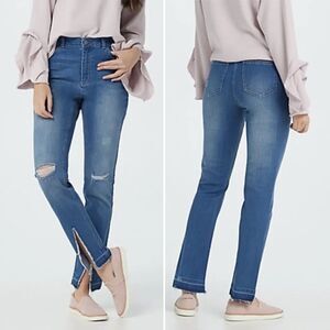 Peace Love World Girlfriend Jeans Front Slit Straight Medium Wash Womens Size 28